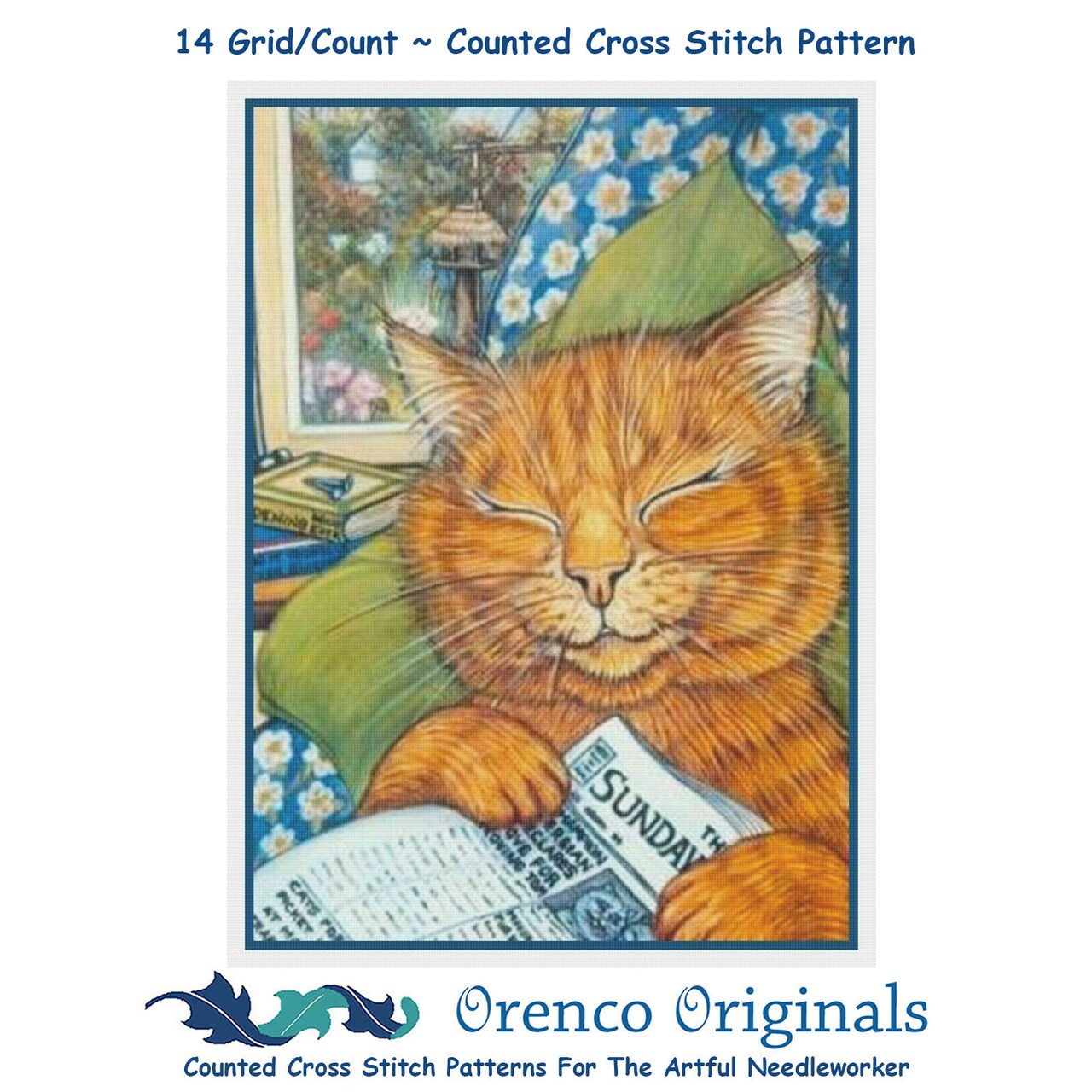 Louis Wain's Sunday Night Cat Nap Kitty Counted Cross Stitch Chart Pattern